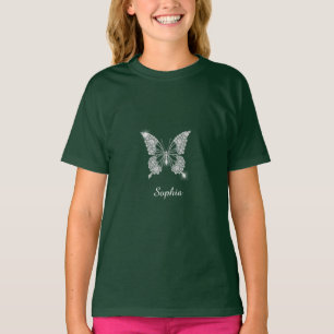 White Diamond Butterfly, Script Name, Black T-Shirt