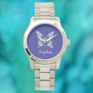 White Diamond Butterfly, Script Name, Deep Blue Armbanduhr