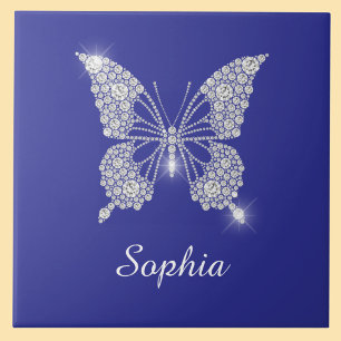 White Diamond Butterfly, Script Name, Deep Blue Fliese