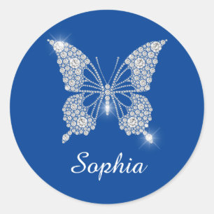 White Diamond Butterfly, Script Name, Deep Blue Runder Aufkleber
