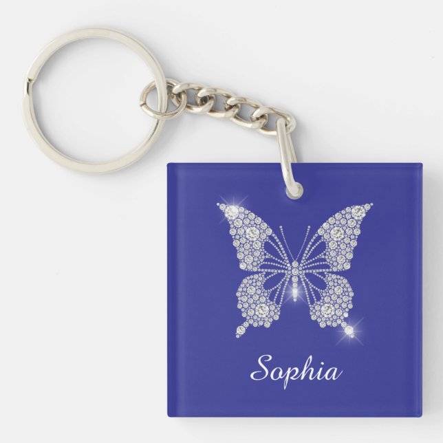 White Diamond Butterfly, Script Name, Deep Blue Schlüsselanhänger (Vorderseite)