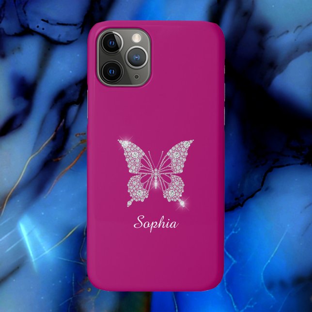 White Diamond Butterfly, Script Name, Deep Fuchsia Case-Mate iPhone Hülle (Von Creator hochgeladen)