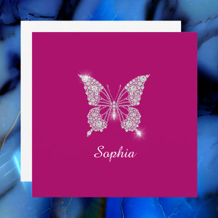 White Diamond Butterfly, Script Name, Deep Fuchsia Dankeskarte