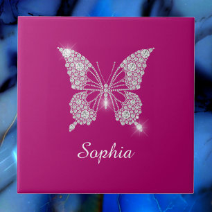 White Diamond Butterfly, Script Name, Deep Fuchsia Fliese