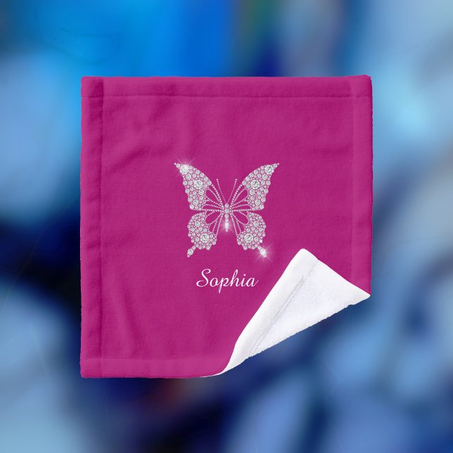 White Diamond Butterfly, Script Name, Deep Fuchsia Waschlappen (Von Creator hochgeladen)