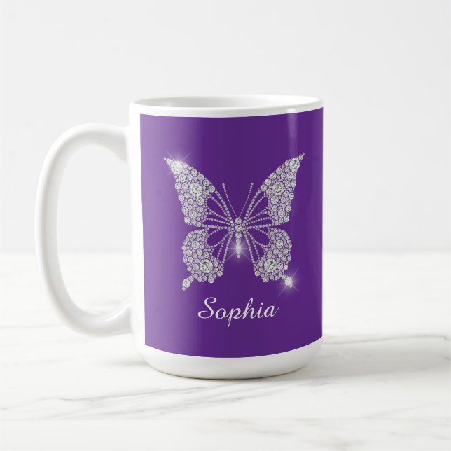White Diamond Butterfly, Script Name, Lila Kaffeetasse (Links)
