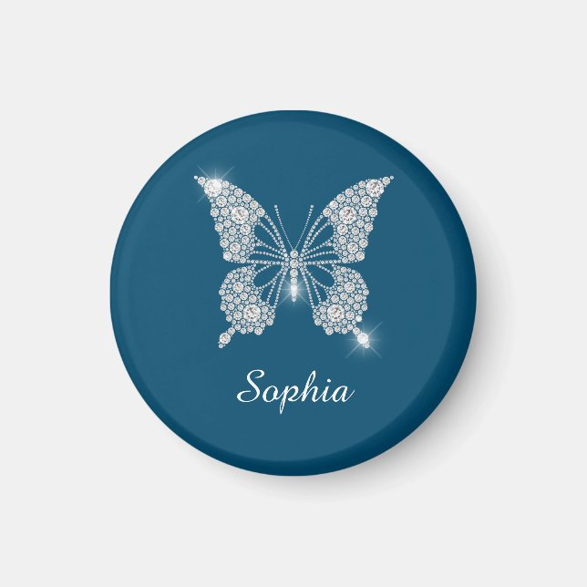 White Diamond Butterfly, Script Name, Ocean Blue Magnet (Vorne)