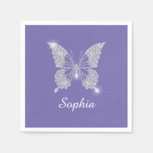 White Diamond Butterfly, Script Name, Periwinkle Serviette
