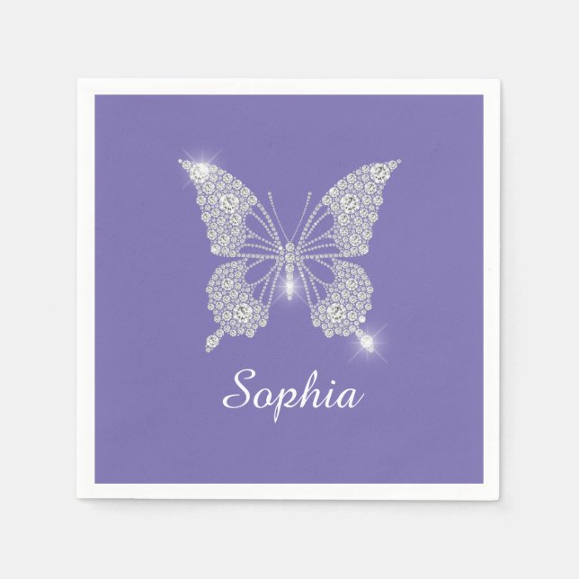 White Diamond Butterfly, Script Name, Periwinkle Serviette (Vorderseite)