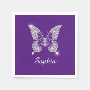 White Diamond Butterfly, Script Name, Royal Lila Serviette