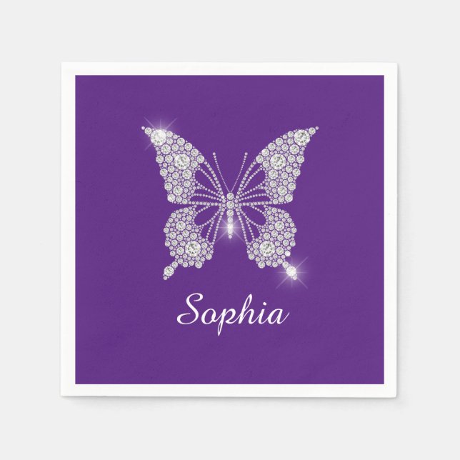 White Diamond Butterfly, Script Name, Royal Lila Serviette (Vorderseite)