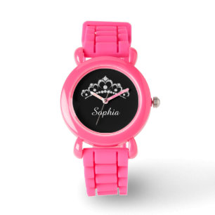 White Diamond Crown, DIY Script Name, Black Armbanduhr