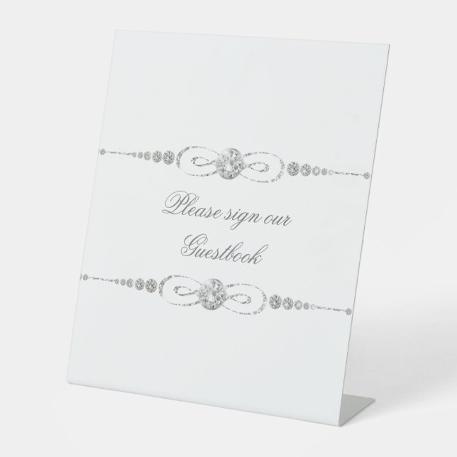 White Diamond Element Wedding Sign Unser Gästebuch Sockelschild (Vorderseite)