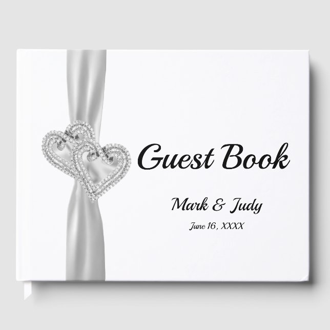 White Diamond Hearts Wedding Gäestbook Gästebuch (Vorderseite)
