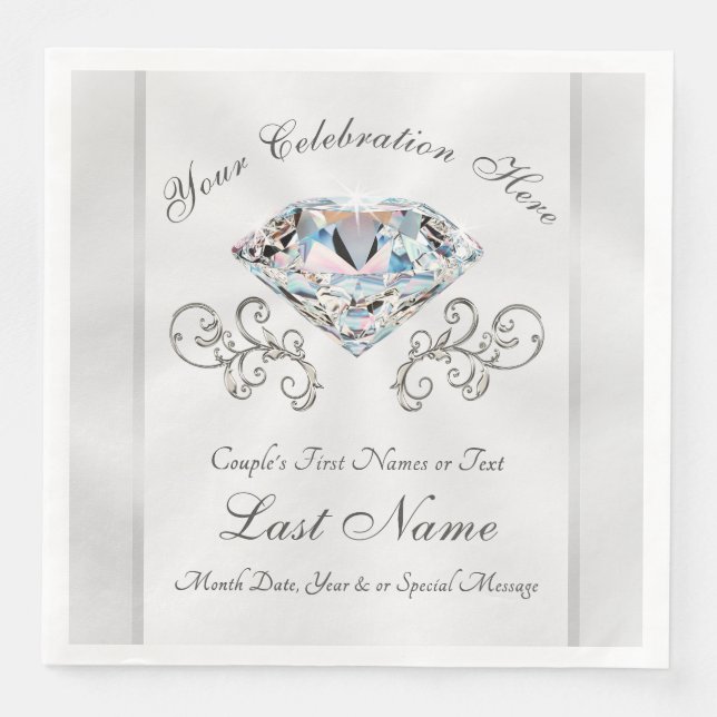 White Diamond Napkins Personalisiert Wedkins Serviette (Vorderseite)