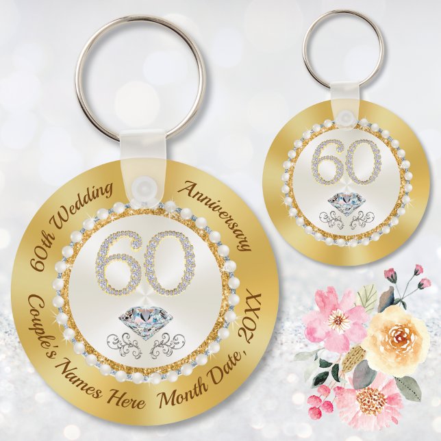 White Diamond Personalisiert 60-jährige Jubiläumsf Schlüsselanhänger (Custom, 60th anniversary party favor ideas. 60th wedding anniversary decorations party supplies.)