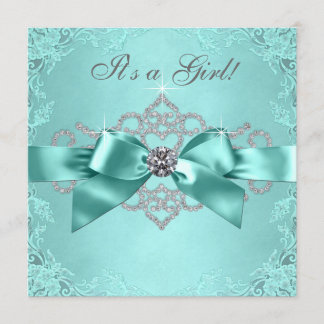 White Diamonds Aquamarin Blue Baby Dusche Einladung