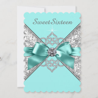 White Diamonds Aquamarin Blue Sweet 16 Geburtstags Einladung