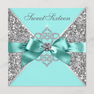 White Diamonds Aquamarin Blue Sweet 16 Geburtstags Einladung