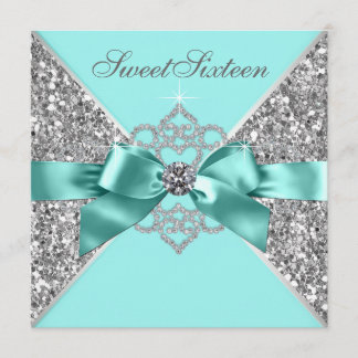 White Diamonds Aquamarin Blue Sweet 16 Geburtstags Einladung