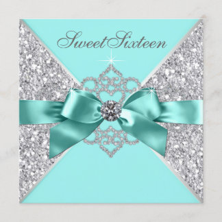 White Diamonds Aquamarin Blue Sweet 16 Geburtstags Einladung