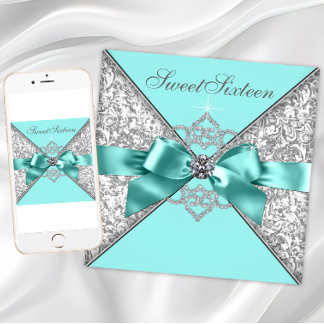 White Diamonds Aquamarin Blue Sweet 16 Geburtstags Einladung