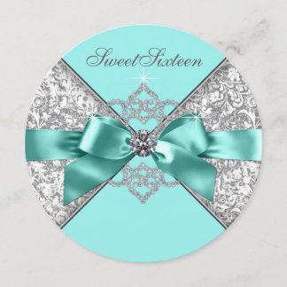 White Diamonds Aquamarin Blue Sweet 16 Geburtstags Einladung