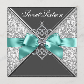 White Diamonds Aquamarin Blue Sweet 16 Geburtstags Einladung