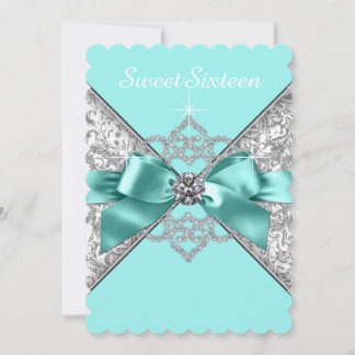 White Diamonds Aquamarin Blue Sweet 16 Geburtstags Einladung