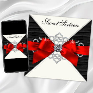 White Diamonds Black Red Sweet 16 Geburtstagsparty Einladung
