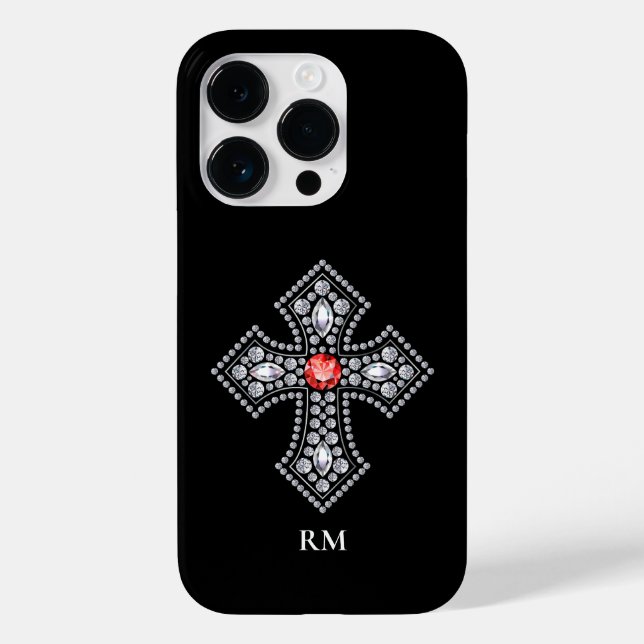 White Diamonds Cross Red Gem Akzent Case-Mate iPhone Hülle (Rückseite)