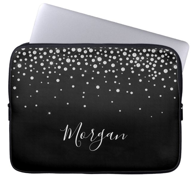 White Diamonds & DIY Name Weißes Skript, Schwarz Laptopschutzhülle (Vorderseite)