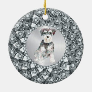 White Diamonds Frame Minitur Schnauser Keramik Ornament