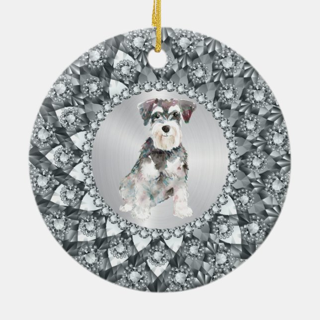 White Diamonds Frame Minitur Schnauser Keramik Ornament (Hinten)