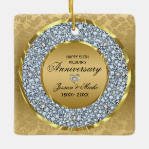 White Diamonds & Gold 50 Jahre Hochzeit Keramikornament
