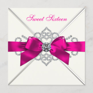 White Diamonds Hot Pink Sweet 16 Party Einladung