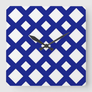 White Diamonds on Navy Quadratische Wanduhr