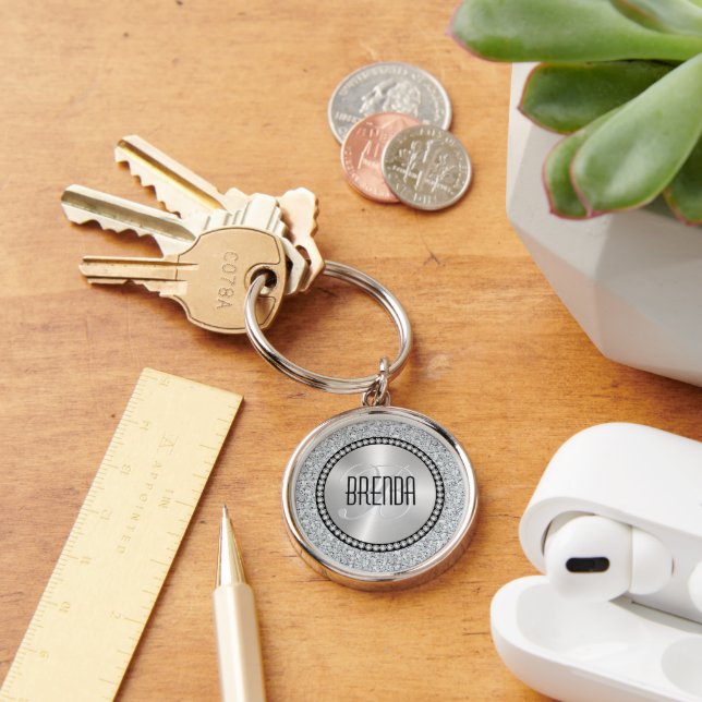 White Diamonds Pattern Monogram Keychain Schlüsselanhänger (Schreibtisch)