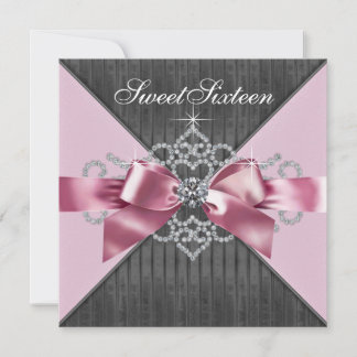 White Diamonds Pink Black Sweet 16 Geburtstagspart Einladung