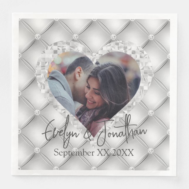 White Diamonds Silver Mosaic Herz Foto Serviette (Vorderseite)