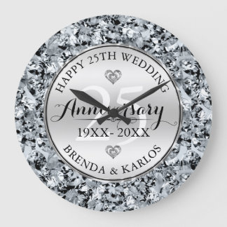 White Diamonds Silver Wedding Jubiläum Große Wanduhr