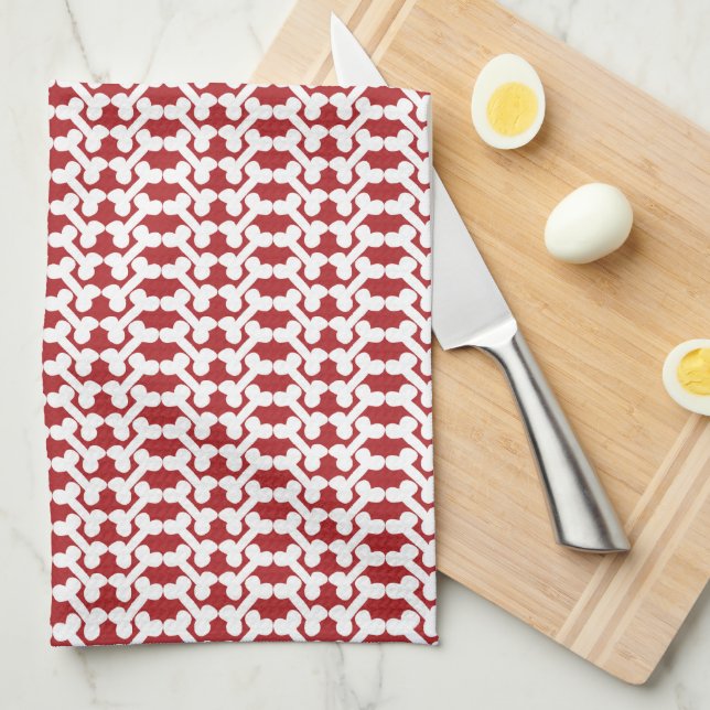 White Dog Bone Herringbone Pattern Brick Red Geschirrtuch (Viertel Falte)