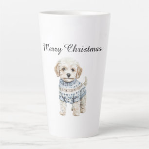 White Dog in Blue Sweater Weihnachten Milchtasse