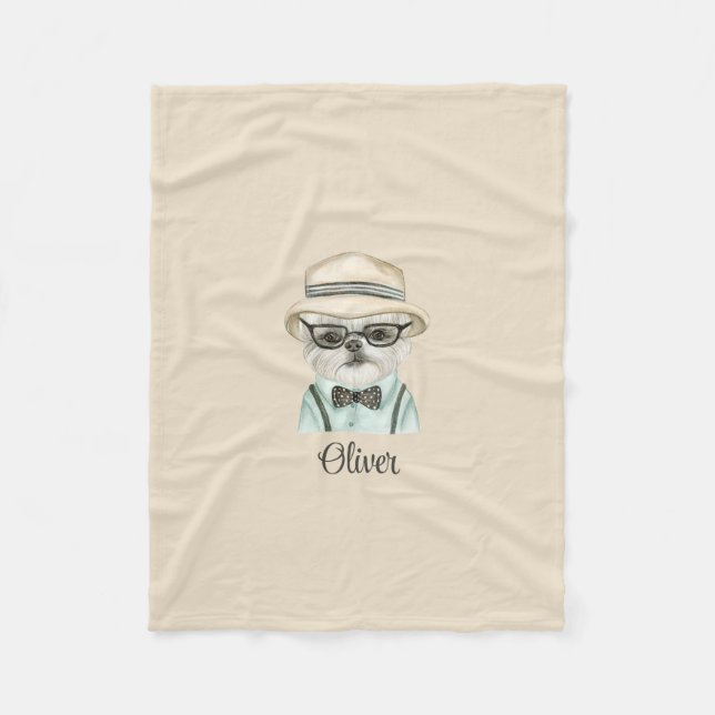 White Dog Malteser Baby Boy Fuppy Puppy Fleecedecke (Vorderseite)