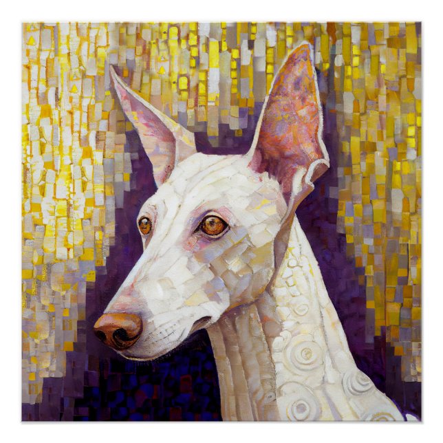 White Dog Mosaic Gold Podenco Klimt Style Poster (Vorderseite)