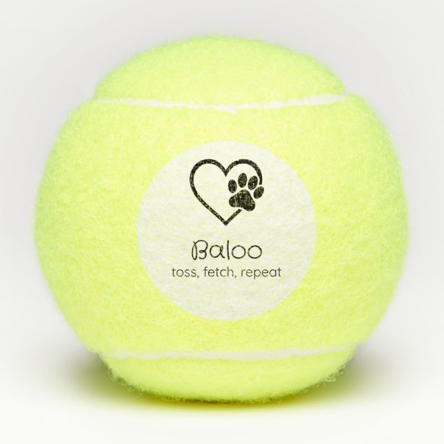 White Dog Name Tennis Ball 'toss, fetch, repeat' (Vorderseite)