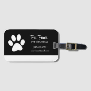 White Dog Paw auf Black Pet Grooming Service Busi Gepäckanhänger