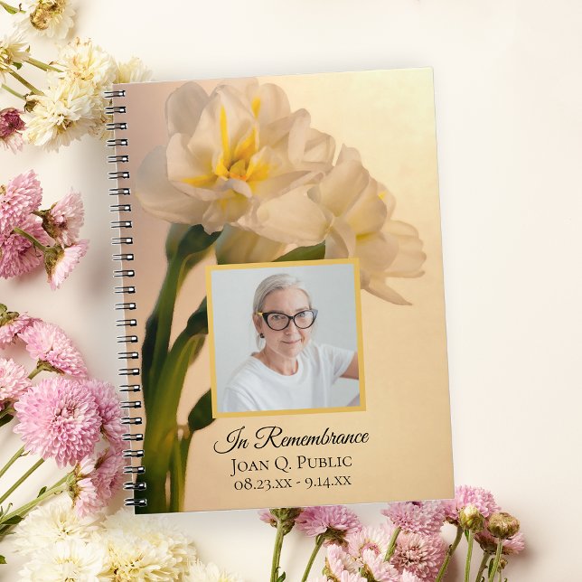 White Double Daffodic Funeral Memorial Guest Book Notizblock (Von Creator hochgeladen)