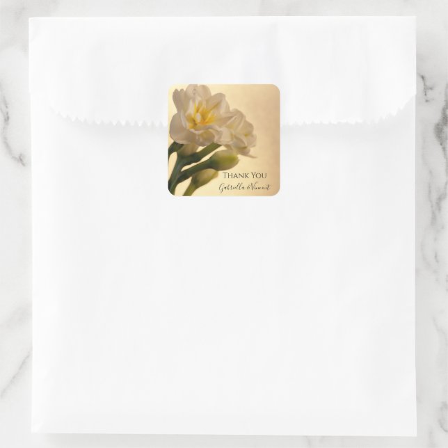White Double Daffodils Hochzeit Danke für Ihre Unt Quadratischer Aufkleber (Tasche)