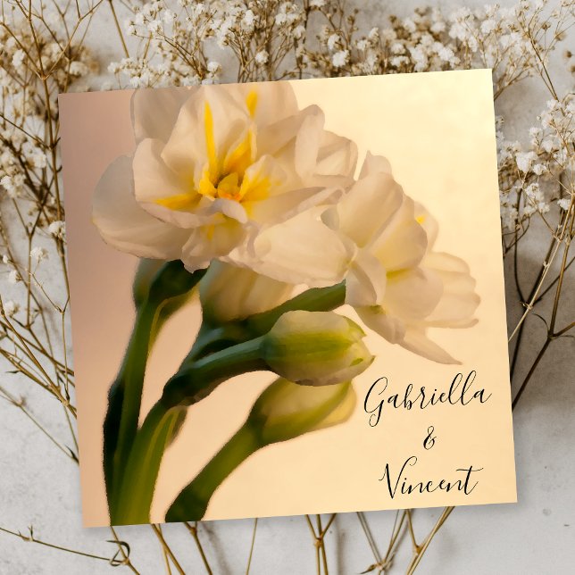 White Double Daffodils Spring Wedding Einladung (Von Creator hochgeladen)